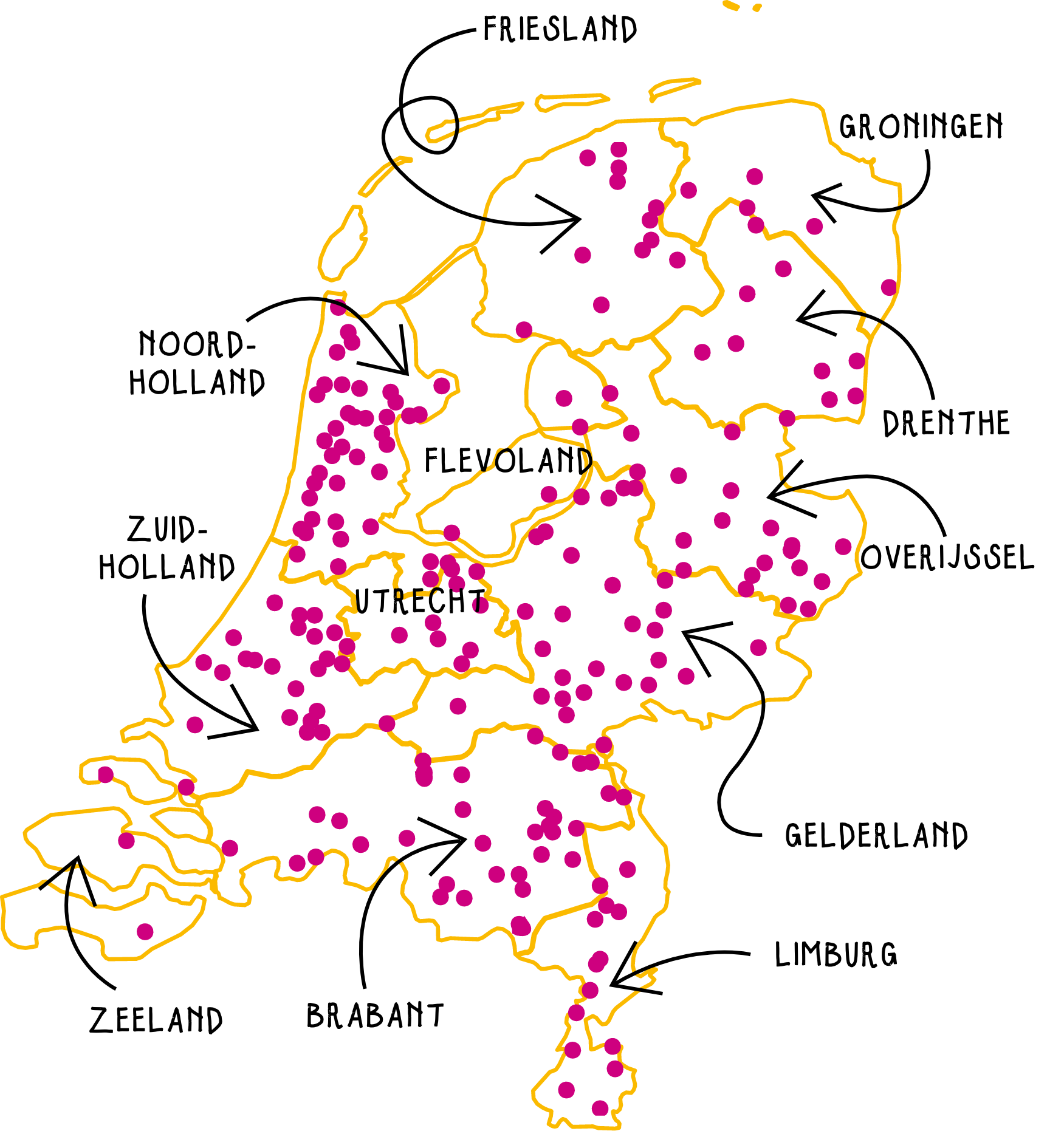 kaart Nederland met bollen wit